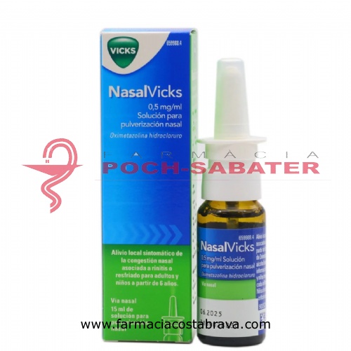 NASALVICKS 0,5MG/ML SOLUCION PARA PULVERIZACIÓN NASAL , 1 envase pulverizador de 15 ml