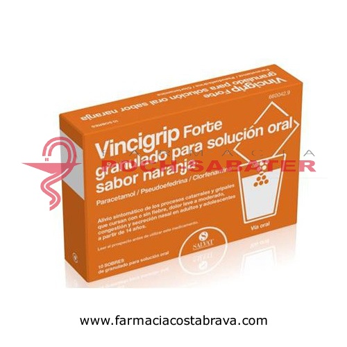 VINCIGRIP FORTE  GRANULADO PARA SOLUCION ORAL SABOR NARANJA, 10 sobres