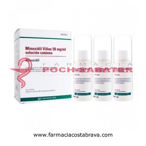 MINOXIDIL VIÑAS 50 mg/ml SOLUCION CUTANEA, 3 frascos de 60 ml