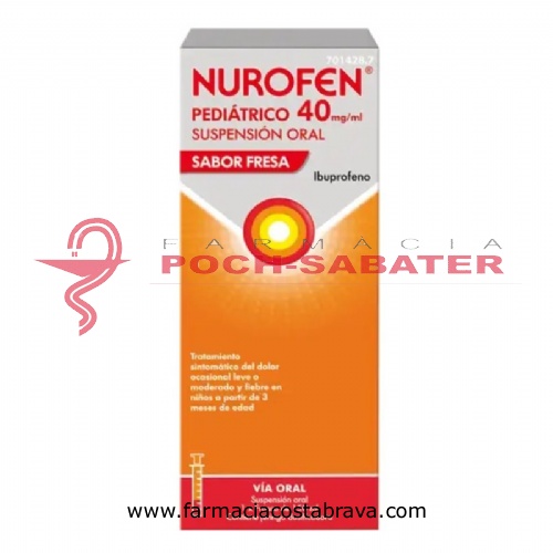 NUROFEN PEDIATRICO 40 MG/ML SUSPENSION ORAL SABOR FRESA, 1 frasco de 150 ml
