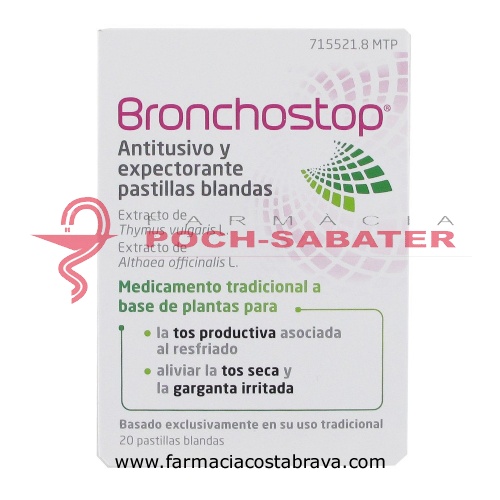 BRONCHOSTOP ANTITUSIVO Y EXPECTORANTE PASTILLAS BLANDAS, 20 pastillas