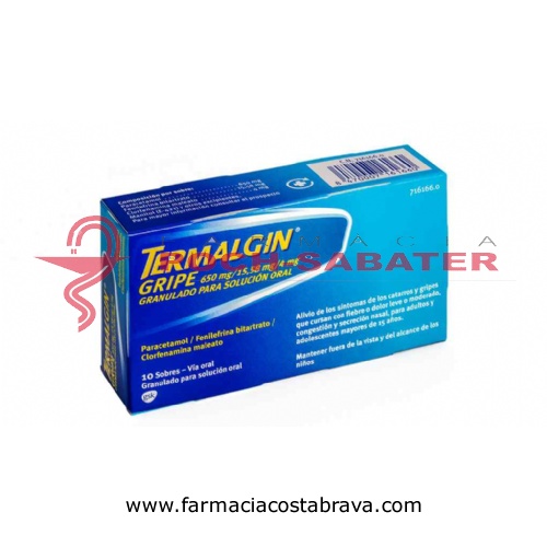 TERMALGIN GRIPE 650 MG/15,58 MG/4 MG GRANULADO PARA SOLUCION ORAL, 10 sobres
