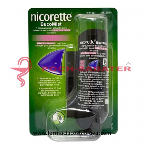 NICORETTE BUCOMIST 1 MG/PULSACION SOLUCION PARA PULVERIZACION BUCAL SABOR FRUTA MENTA, 1 dispensador