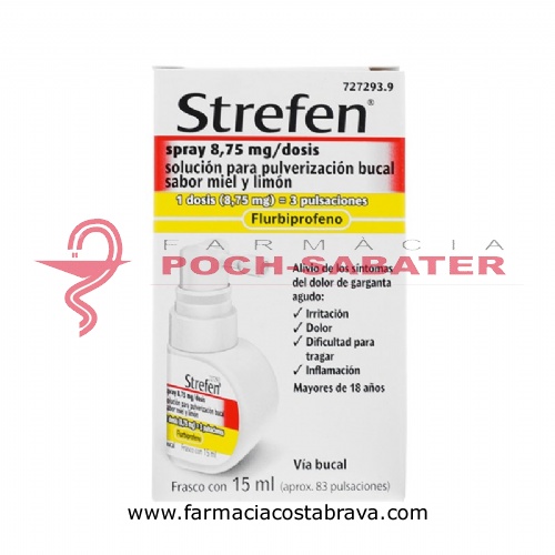 STREFEN SPRAY 8,75 MG/DOSIS SOLUCION PARA PULVERIZACION BUCAL SABOR MIEL Y LIMON 1 frasco de 15 ml