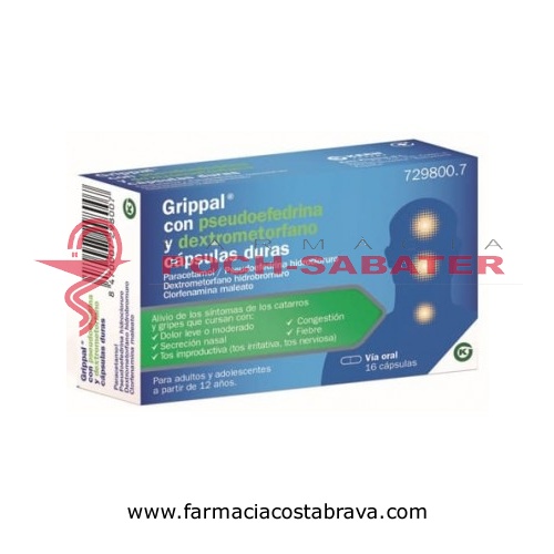 GRIPPAL CON PSEUDOEFREDRINA Y DEXTROMETORFANO CAPSULAS DURAS, 16 cápsulas