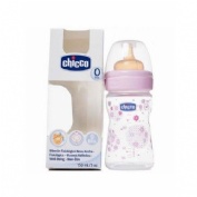 Biberon plastico pp t caucho - chicco fisiologico 0% bisfenol boca ancha flujo normal (150 ml rosa)